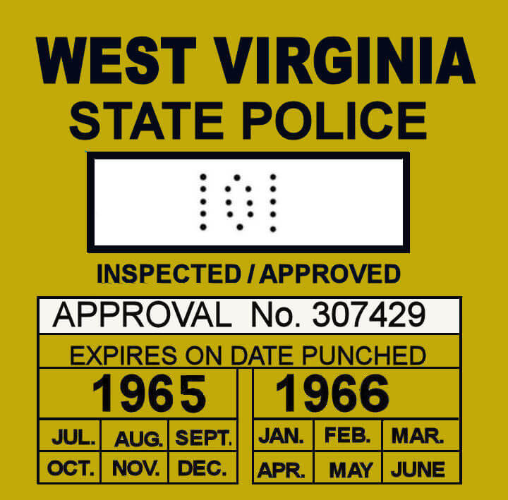 1965-66 West Virginia inspection sticker 1965-66 West Virginia inspection sticker